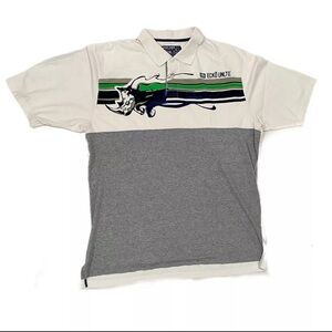ECKO UNLTD Mens Size XXL White Gray 100% Cotton Graphic Polo Shirt Collared